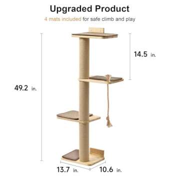 FUKUMARU Cat Scratching Activity Tree Wall Mounted, 50 Inch Scratch Post for Large Cats, Kittens wit...