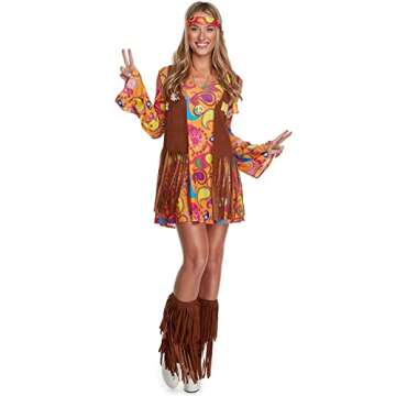 Morph Short Hippie Costume for Women, 70s Women Halloween Costume, Retro Hippie Outfit, Festival Att...