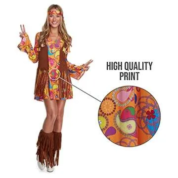 Morph Short Hippie Costume for Women, 70s Women Halloween Costume, Retro Hippie Outfit, Festival Attire, Large