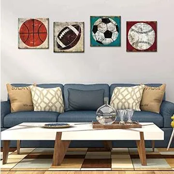 Sports Decor for Boys Room Vintage Canvas Prints