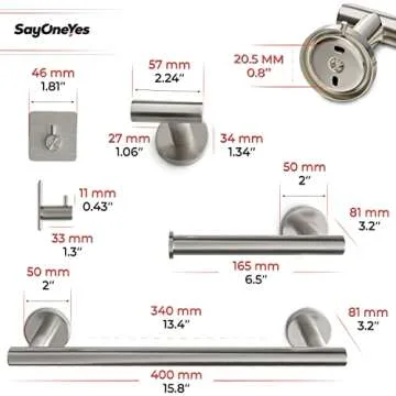 SAYONEYES 5 Pieces Brushed Nickel Bathroom Hardware Set Wall Mounted - Includes 16 Inch Towel Bar, Toilet Paper Holder, 3 Coat Towel Hooks – SUS304 Stainless Steel Bathroom Accessories Set