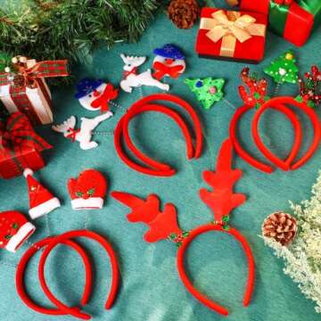 Lyrow 100 Pcs Christmas Headbands Xmas Party Costume Headbands Favors Tree/snowman/reindeer/antlers/santa Hat Hair Bands for Annual Holiday Party Supplies Photos Booth