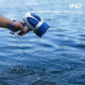 GOODSMANN Rechargeable Handheld Spotlight LED Boat Waterproof Spot Light Searchlight 3000 Lumen Portable Marine Flashlight with USB Adapter Car Charger Dust Bag for Hunting Camping Exploring