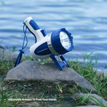 GOODSMANN Rechargeable Handheld Spotlight LED Boat Waterproof Spot Light Searchlight 3000 Lumen Portable Marine Flashlight with USB Adapter Car Charger Dust Bag for Hunting Camping Exploring