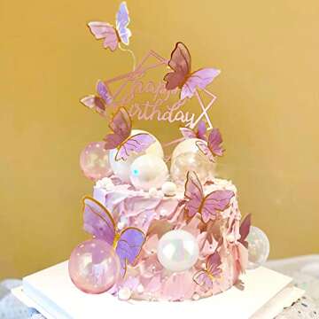 31 PCS Mini Colorful Balls Cake Topper DIY Cake Insert Topper Artificial Dried Flowers Cake Decorations for Wedding Anniversary Baby Shower Birthday Party Cake Decoration (Clear White Pink)