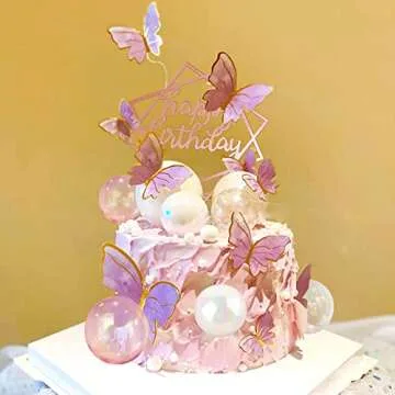 31 PCS Mini Colorful Balls Cake Topper DIY Cake Insert Topper Artificial Dried Flowers Cake Decorations for Wedding Anniversary Baby Shower Birthday Party Cake Decoration (Clear White Pink)