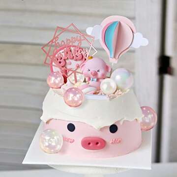 31 PCS Mini Colorful Balls Cake Topper DIY Cake Insert Topper Artificial Dried Flowers Cake Decorations for Wedding Anniversary Baby Shower Birthday Party Cake Decoration (Clear White Pink)