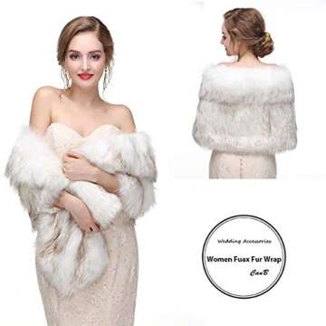 CanB Women's 1920s Faux Fur Wraps and Shawls Bridal Wedding Fur Stole Winter Faux Mink Fur Cape for ...