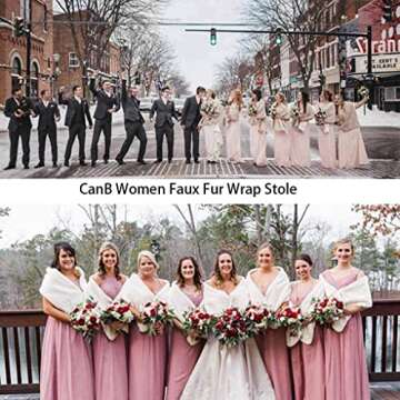 CanB Women's 1920s Faux Fur Wraps and Shawls Bridal Wedding Fur Stole Winter Faux Mink Fur Cape for Bridesmaids