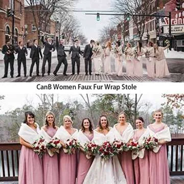CanB Women's 1920s Faux Fur Wraps and Shawls Bridal Wedding Fur Stole Winter Faux Mink Fur Cape for Bridesmaids