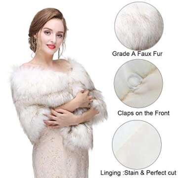 CanB Women's 1920s Faux Fur Wraps and Shawls Bridal Wedding Fur Stole Winter Faux Mink Fur Cape for Bridesmaids