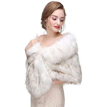 CanB Women's 1920s Faux Fur Wraps and Shawls Bridal Wedding Fur Stole Winter Faux Mink Fur Cape for Bridesmaids