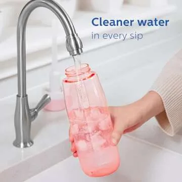PHILIPS Filtered Water Bottle, BPA-Free Tritan Plastic Water Bottles, Replaces 450 Plastic Water Bottle with Reusable GoZero Everyday Water Filter, Portable Filtering Bottle for Travel, 22 oz, Pink