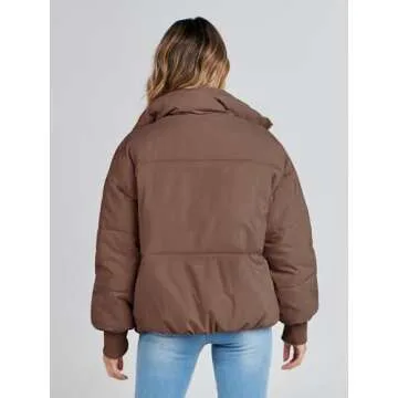 MEROKEETY Women's 2025 Winter Long Sleeve Zip Puffer Jacket Baggy Short Coats, Coffee, M