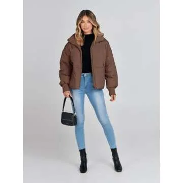 MEROKEETY Women's 2025 Winter Long Sleeve Zip Puffer Jacket Baggy Short Coats, Coffee, M