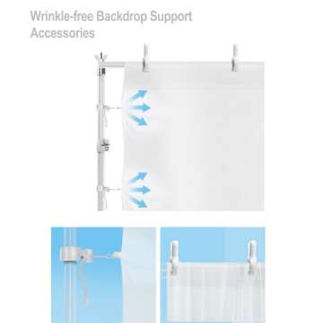 LimoStudio 10 ft. Wide x 10 ft. High (New Generation) White Backdrop Stands, White Matt Surface Metal Body Frame, Enhanced Stability, White Spring Clamp & Stretchy String Clip, Party, Event, AGG2612
