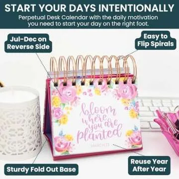 bloom daily planners Undated Perpetual Desk Easel with Motivational Quotes - Inspirational Standing ...