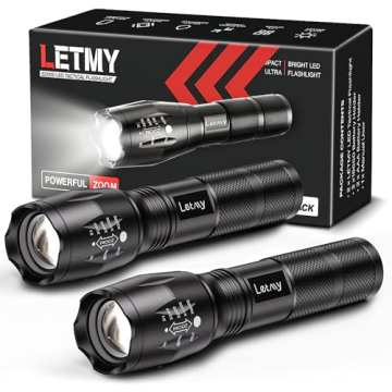 LETMY Tactical Flashlight S2000-2 Pack Bright Military Grade LED Flashlights High Lumens - Portable ...