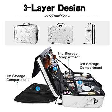 gzcz PU Leather Travel Makeup Bag 16" Large Professional Cosmetic Case Organizer Makeup Train Case w...