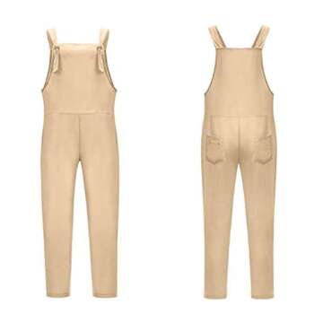 WUAI Women's Summer Rompers Casual Loose Baggy Bib Pants Linen Cotton Wide Leg Harem Overalls Jumpsuits(Khaki,3X-Large)