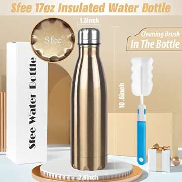 Sfee Insulated Water Bottle, 17 oz Stainless Steel Water Bottles, Double Wall Vacuum Reusable Water ...