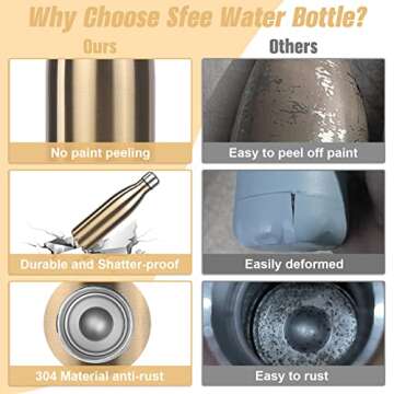 Sfee Insulated Water Bottle, 17 oz Stainless Steel Water Bottles, Double Wall Vacuum Reusable Water Bottles Leak Proof BPA-FREE Sports Bottle Cup Keep Hot&Cold for Running Gym Workout Cycling Kids