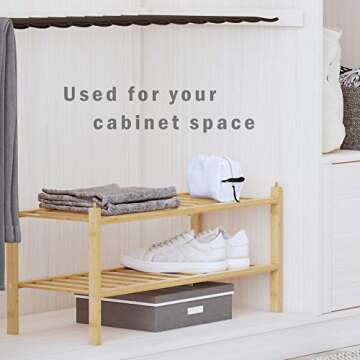 BAMEOS 2-Tier Shoe Rack,Bamboo Stackable Shoe shelf Storage Organizer,27"x11"x13" For Entryway, Hallway, and Closet