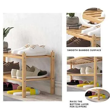 BAMEOS 2-Tier Shoe Rack,Bamboo Stackable Shoe shelf Storage Organizer,27"x11"x13" For Entryway, Hallway, and Closet