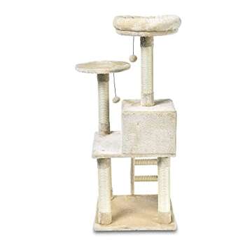 Amazon Basics Multi-Level Cat Tree Indoor Climbing Activity Tower with Scratching Posts, Cave, and Step Ladder, Large, Beige, 19 in x 19 in x 50 in