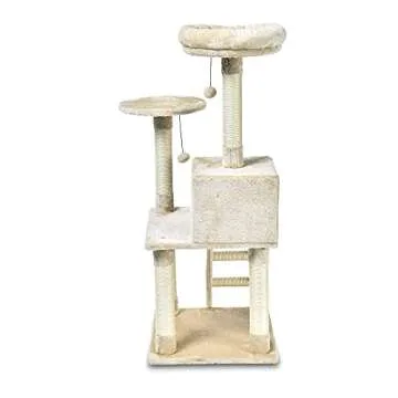 Amazon Basics Multi-Level Cat Tree Indoor Climbing Activity Tower with Scratching Posts, Cave, and Step Ladder, Large, Beige, 19 in x 19 in x 50 in