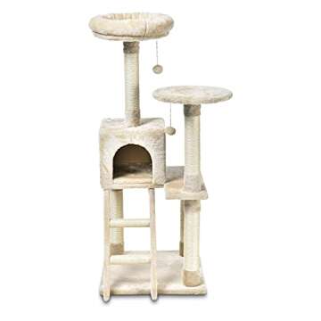 Amazon Basics Multi-Level Cat Tree Indoor Climbing Activity Tower with Scratching Posts, Cave, and Step Ladder, Large, Beige, 19 in x 19 in x 50 in