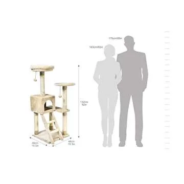 Amazon Basics Multi-Level Cat Tree Indoor Climbing Activity Tower with Scratching Posts, Cave, and Step Ladder, Large, Beige, 19 in x 19 in x 50 in