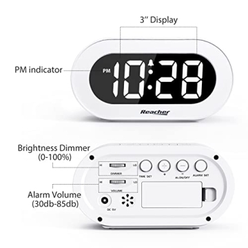 Adjustable REACHER LED Alarm Clock with Snooze & Dimmer