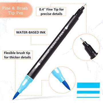 Art Markers Dual Brush Pens for Coloring, 60 Artist Colored Marker Set, Fine and Brush Tip Pen Art S...