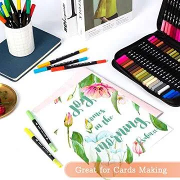 Art Markers Dual Brush Pens for Coloring, 60 Artist Colored Marker Set, Fine and Brush Tip Pen Art Supplier for Adult Coloring Books, Bullet Journaling, Drawing