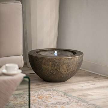 Xbrand 19.8"" W Round Polyresin Indoor/Outdoor Sphere Water Fountain w/LED Light, Garden Water Fount...