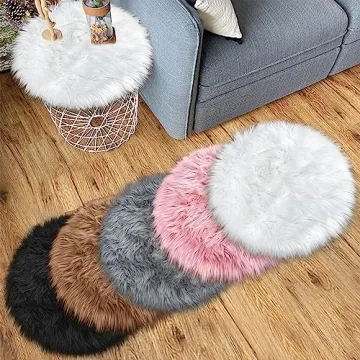 TENNOLA Mini Fluffy Round Fur Rug for Elegant Spaces