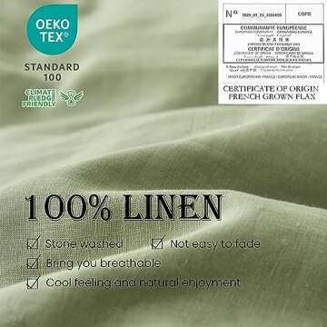 Simple&Opulence 100% Linen Duvet Cover Set 3pcs Basic Style Natural French Washed Flax Solid Color S...