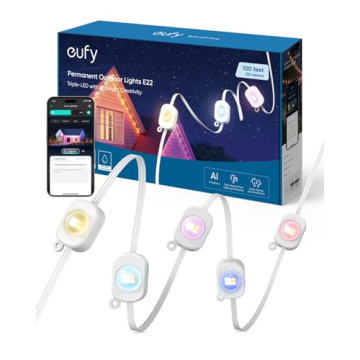 eufy Permanent Outdoor Lights E22, 100ft with 60 Triple-LED Lights, Smart RGBWW Christmas Lights, Da...