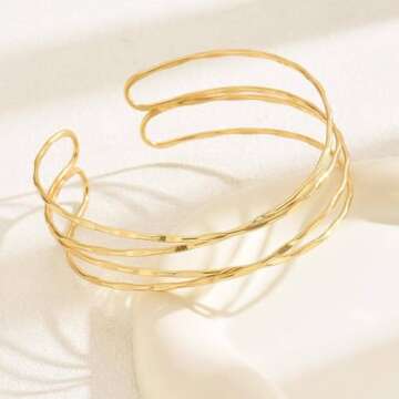SANDOO Minimalist Arm Cuff - Gold Arm Cuff Upper Arm,Arm Bracelet Upper Arm,Upper Arm Cuff, Dainty L...