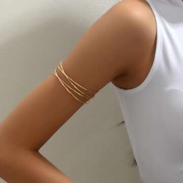 SANDOO Minimalist Arm Cuff - Gold Arm Cuff Upper Arm,Arm Bracelet Upper Arm,Upper Arm Cuff, Dainty Layered Arm Bangle Armband Armlet Jewelry (GOLD), Medium