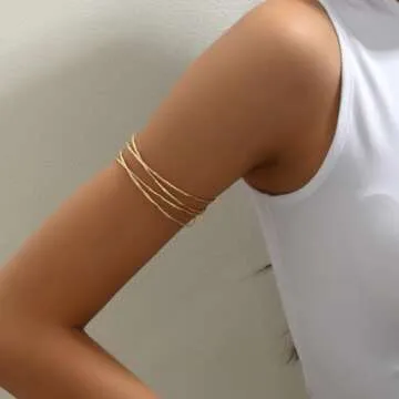 SANDOO Minimalist Arm Cuff - Gold Arm Cuff Upper Arm,Arm Bracelet Upper Arm,Upper Arm Cuff, Dainty Layered Arm Bangle Armband Armlet Jewelry (GOLD), Medium