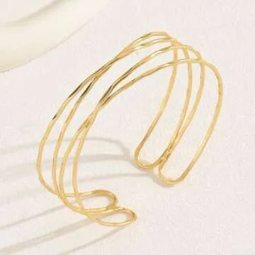 SANDOO Minimalist Arm Cuff - Gold Arm Cuff Upper Arm,Arm Bracelet Upper Arm,Upper Arm Cuff, Dainty Layered Arm Bangle Armband Armlet Jewelry (GOLD), Medium