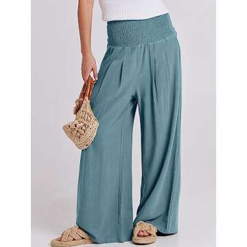 ANRABESS Women Linen Palazzo Pants Summer Boho Wide Leg High Waist Casual Lounge Pant 2024 Beach Tra...