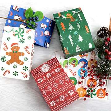 Whaline Christmas Goody Bags – 60 Pack Festive Treat Bags