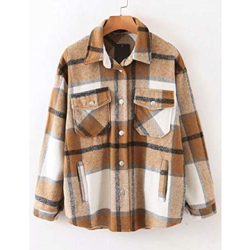 Tanming Women's Wool Blend Plaid Shacket Fall Fashion