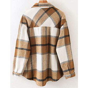 Tanming Women's Wool Blend Plaid Shacket Fall Fashion