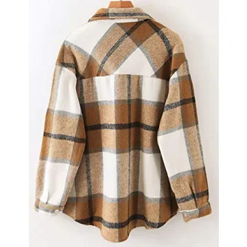 Tanming Women's Wool Blend Plaid Shacket Fall Fashion