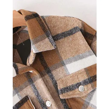 Tanming Women's Wool Blend Plaid Shacket Fall Fashion