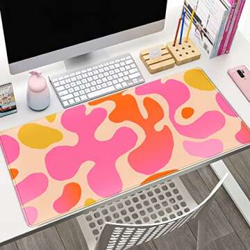 Pink Desk Mat Modern Abstract Large Mouse Pad XXL Cute Pink Desk Pad Keyboard Mat, Desk Accessories ...